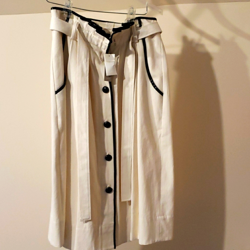 NWT JCREW cream denim skirt w/ leather accents